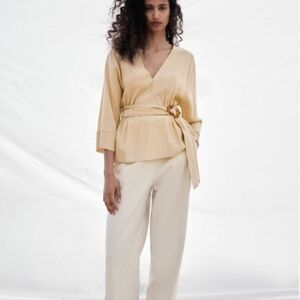 NWT ZARA Tan Belted Blouse
